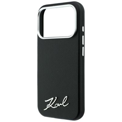 6. Karl Lagerfeld Saffiano Small Script Metal Logo MagSafe Case for iPhone 17 Pro Max / 18 Pro Max - Black