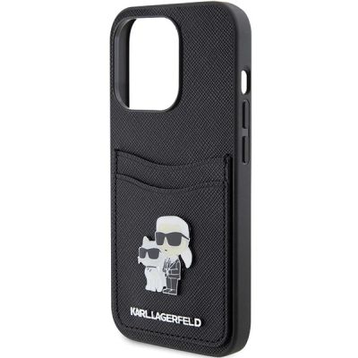 6. Karl Lagerfeld Saffiano Cardslot Karl&Choupette Metal Pin case for iPhone 15 Pro - black