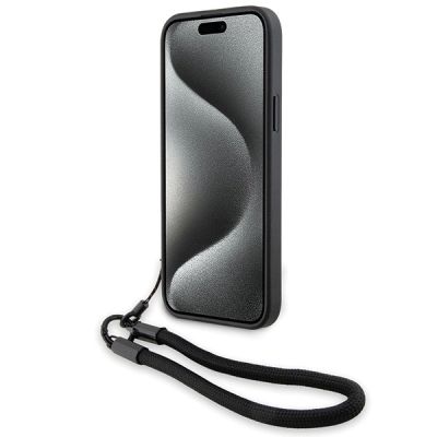4. BMW Signature Leather Wordmark Cord Case for iPhone 15/14/13 - Black