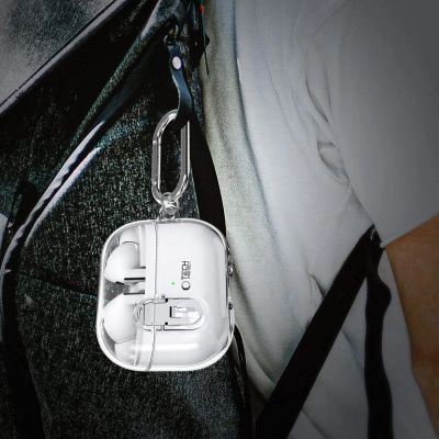 8. Tech-Protect FlexAir Case with Carabiner for Samsung Galaxy Buds 3 / 3 Pro - Transparent