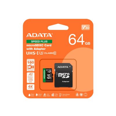 12. ADATA Speed Plus MicroSDXC 64 GB Class 3 UHS-I/U3 A2 V30