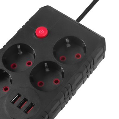 6. MACLEAN POWER STRIP, EXTENSION CORD 4 OUTLETS + 3XUSB, 110-240V AC 50/60HZ, 2.1A MAX 2500W, 1.5M, BLACK MCE392 B