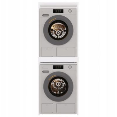 2. POLA TWIN WASHING MACHINE AND DRYER CABINET, WHITE