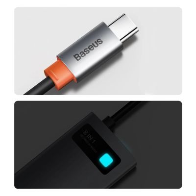 23. Baseus Metal Gleam 8in1 USB-C Hub - USB-C PD 100W 1x HDMI 4K 30Hz 1x SD and microSD card reader 3x USB-A 3.2 1xRJ45 - gray