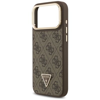 6. Guess 4G PU Triangle Logo & Stand Camera Magsafe Case for iPhone 17 Pro Max - Brown