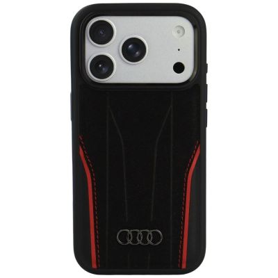 Audi R8 Genuine Leather MagSafe Case for iPhone 18 Pro / 17 Pro - Black and Red
