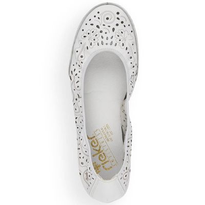 13. Rieker W RKR649 comfortable leather openwork shoes, white