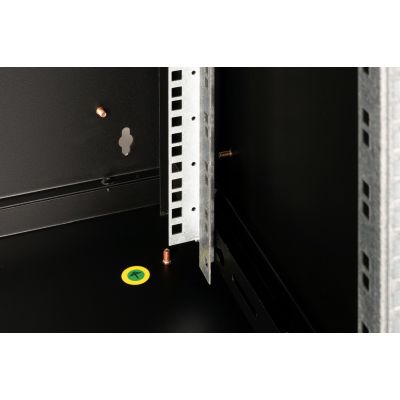 25. Unique 19" 16U wall-mounted network cabinet, 600x600, glass door, black, undivided, assembled, 100kg