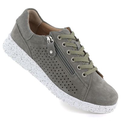 Women's leather openwork shoes on a green platform M.Daszyński 26PB17-04