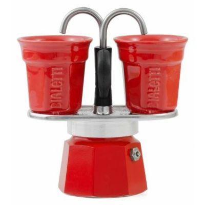 3. Bialetti Mini Express coffee maker red 2tz + 2 cups