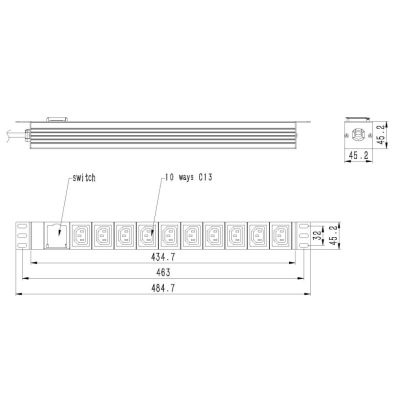 3. GEMBIRD RACK POWER STRIP (PDU) 10-OUTLET C13, 1U, 16A, C20 PLUG, 2M