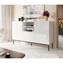 ABETO chest of drawers on a black steel frame, 150x42x90, white/white gloss