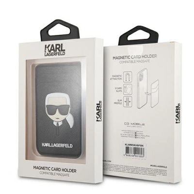 4. Karl Lagerfeld Wallet CardSlot Saffiano Karl`s Head MagSafe Magnetic Phone Wallet - Black