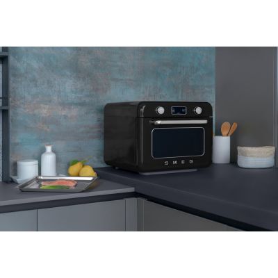 17. Smeg COF01BLEU Small Black Steam Oven Buttons, Rotary