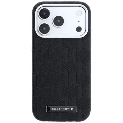 3. Karl Lagerfeld Grained Mono Resin Logo MagSafe Case for iPhone 17 Pro / 18 Pro - Black