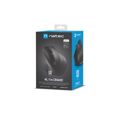 7. NATEC CRAKE 2 VERTICAL MOUSE WIRELESS BLUETOOTH 5.0+2.4GHZ 2400DPI BLACK NMY-2048