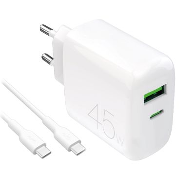 Puro Daily Prolite 45W USB-C USB-A Power Delivery Charger with USB-C Cable - White