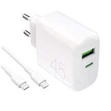 Puro Daily Prolite 45W USB-C USB-A Power Delivery Charger with USB-C Cable - White