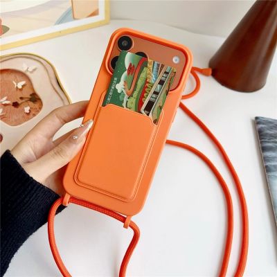 2. iPhone 17 Pro / 18 Pro Silicone Case with Card Pocket and Crossbody Strap - Orange