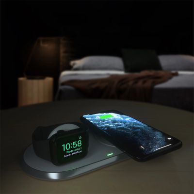 9. Choetech Qi 2in1 wireless charger for smartphones / Apple Watch with stand (MFI) USB Type C white (T317)