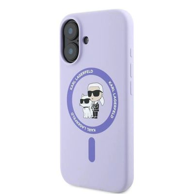 2. Karl Lagerfeld Silicone Karl&Choupette Ring MagSafe iPhone 16 Case - Purple