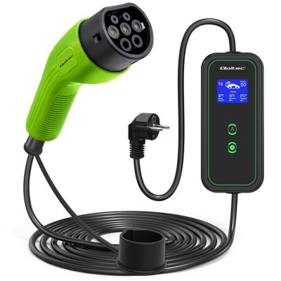 9. Qoltec 52476 Mobile charger for electric car EV with regulation 2 in 1 Type 2 | 3.5kW | 230V | Wi-fi | LCD | Portable | Wallbox | 5m