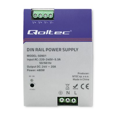 3. QOLTEC INDUSTRIAL DIN RAIL POWER SUPPLY | 480W | 24V | 20A