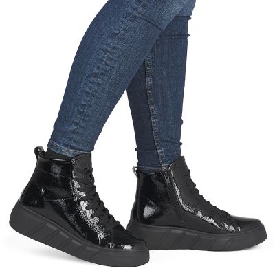 6. Women's patent leather platform ankle boots, black, Rieker W2661-01