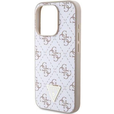 6. Guess 4G Triangle Metal Logo Case for iPhone 15 Pro - White
