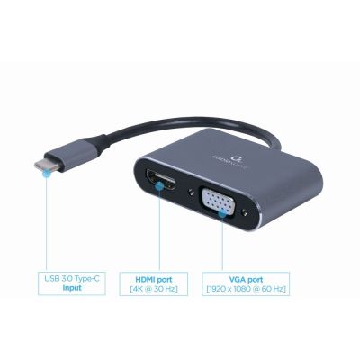 2. GEMBIRD USB TYPE C TO HDMI + VGA ADAPTER ON CABLE GRAY