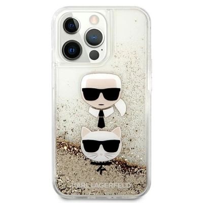 3. Karl Lagerfeld Liquid Glitter Karl&Choupette Head Case for iPhone 13 Pro Max 6.7" - Gold