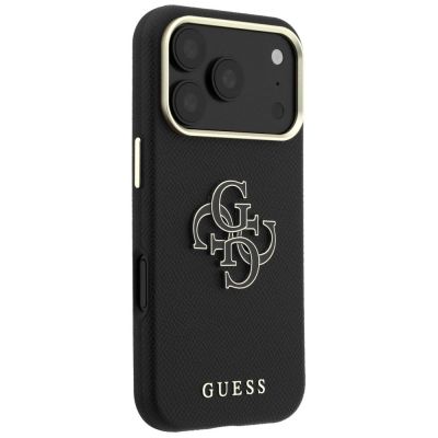 4. Guess Grained & Big Resin Logo Case for iPhone 18 Pro Max / 17 Pro Max - Black