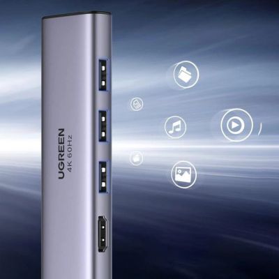 7. Ugreen multi-functional HUB USB Type C - 3x USB 3.2 Gen 1 / HDMI 4K 60Hz / SD and TF card reader gray (60383 CM511)