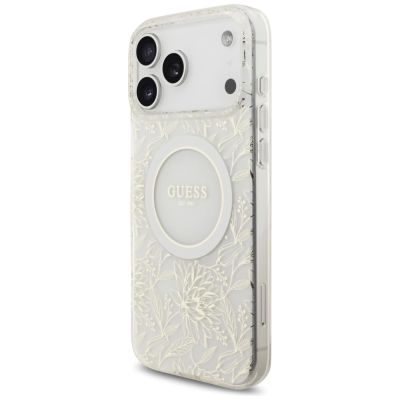3. Guess IML Flowers Electro Pearl Strap MagSafe Case for iPhone 17 Pro Max - White