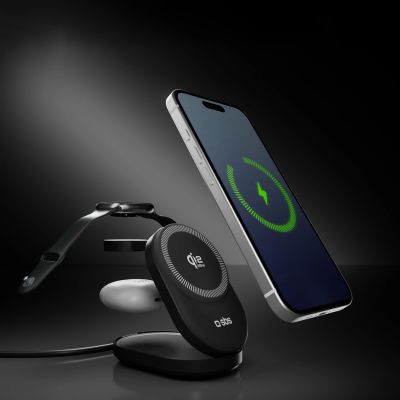 9. SBS Qi2.2 25W Inductive 3-in-1 Foldable Charging Station with MFI Certificate - Black
