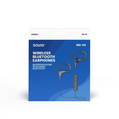 3. Wireless headphones, with microphone, with SAVIO WE-03 headphones (in-ear, sports; wireless, Bluetooth; with built-in microphone; black