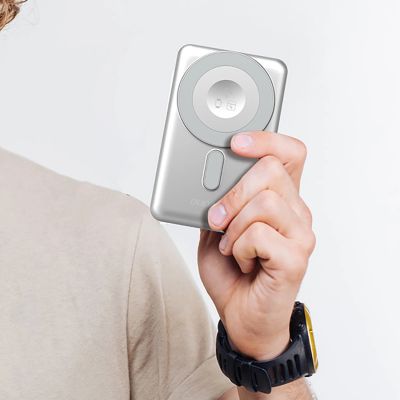 6. Dudao K29 10000mAh PD 20W MagSafe Power Bank with Metal Case, Stand and Built-in USB-C/ Lightning Cables - Gray