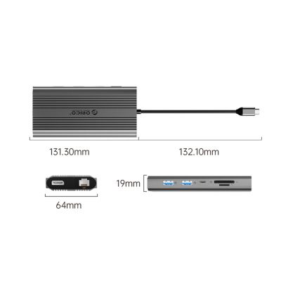 2. Orico XDR 12in1 USB-C Docking Station USB-A USB-C 2x HDMI 4K 60Hz DisplayPort 4K 60Hz RJ45 Gigabit PD 100W SD and microSD Card Reader - Gray