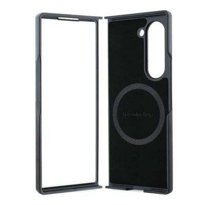 6. Mercedes Leather Wood Imitation MagSafe Case for Samsung Galaxy Z Fold 6 - Black