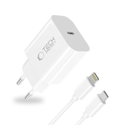 2. Tech-Protect NC20W Wall Charger with 100 cm USB-C / Lightning Cable - White
