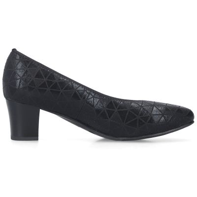2. Women's leather pumps with a low heel, black Rieker 44650-05