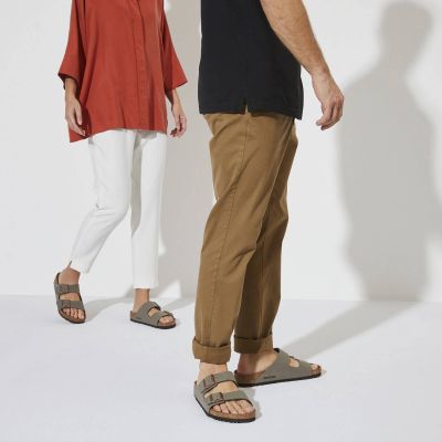 5. Birkenstock Arizona Birko-Flor Nubuck Stone Regular Wide Gray Women's/Men's Slides (0151211)
