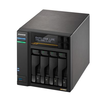 6. NAS Asustor AS6804T; Tower; 4x (3.5" SATA HDD/ 2.5" SSD); AMD Ryzen Embedded V3C14; 16G ECC DDR5 SODIMM (max. 64GB), 2x 10GbE, 2x 5GbE, 4x M.2 2280 NVMe PCIe 4.0, 2x USB4, 2x USB 3.2 Gen, 1x optional 10 GbE card