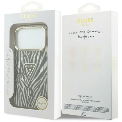 8. Guess IML Zebra Glitter Triangle Logo MagSafe iPhone 17 Pro / 18 Pro Case - Gold