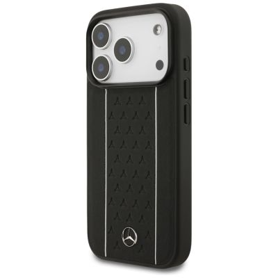 3. Mercedes Leather Star Pattern Stripes MagSafe Case for iPhone 17 Pro - Black