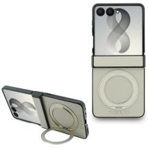 Guess Magnetic Ring Stand Grained Classic Logo MagSafe case for Samsung Galaxy Z Flip 8 - beige