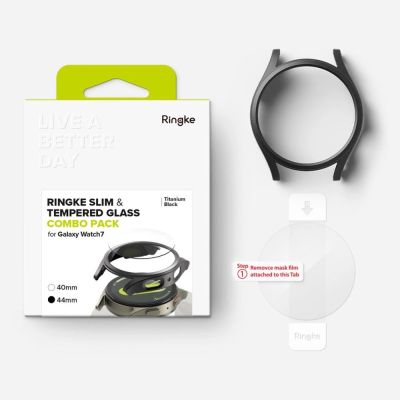 8. Ringke Slim & Tempered Glass Case + Glass Set for Samsung Galaxy Watch 7 44mm - Black