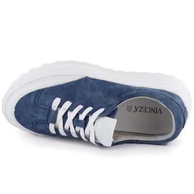 3. Women's blue leather platform shoes Vince