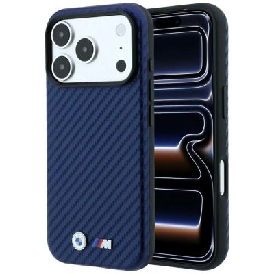 BMW M Carbon Metal Logo MagSafe Case for iPhone 17 Pro Max / 18 Pro Max - Navy Blue