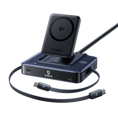 Baseus Nomos NH21 6-in-1 245W Wireless Charging Station with Two Retractable USB-C Cables - Black